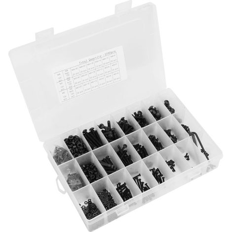 Kit de 1080 pièces en acier au carbone noir comprenant vis, écrous, boulons, rondelles plates et clés à tête semi-circulaire hexagonale. (1/5)