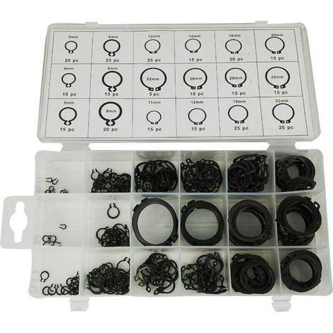 Circlip, 300 clips pour anneau élastique, circlip d'arbre, noir, type C, pour la fixation de circlips externes de roulements, engrenages et poulies (3-32 mm) (1/3)
