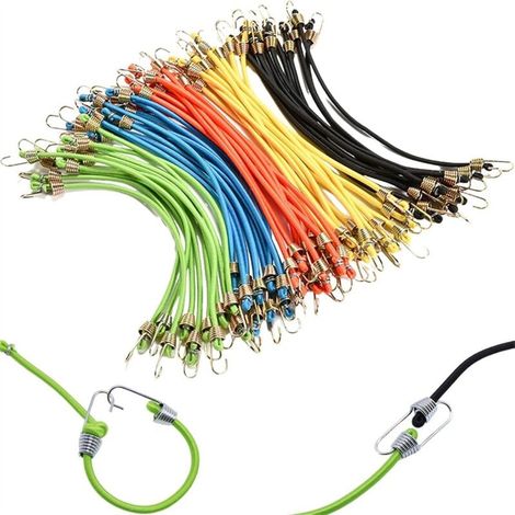 Lot De 12 Tendeurs Élastiques Réglables Avec Crochets Pour Barres De Toit Et Extérieur (1/4)