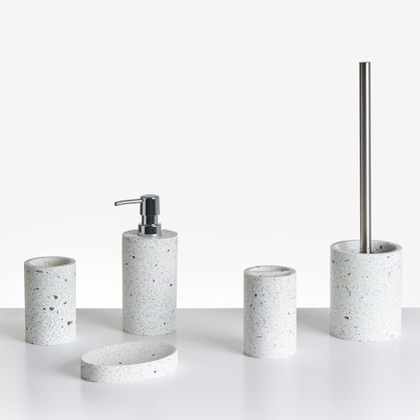 Conjunto de 5 accesorios de baño jabonera dispensador de jabón escobilla de inodoro vaso soporte para cepillos de dientes efecto terrazo Perene