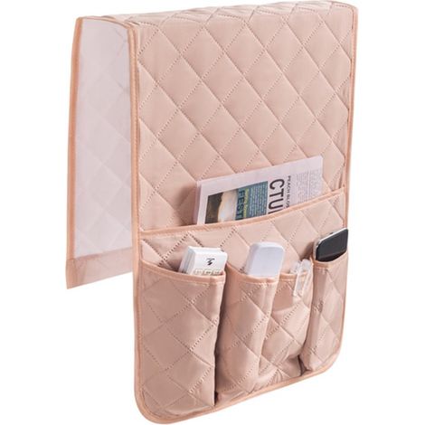 Organizzatore per telecomandi da poltrona/divano con base antiscivolo  Scaffale portaoggetti a cinque scomparti per telecomandi e cellulari - Beige (1/5)