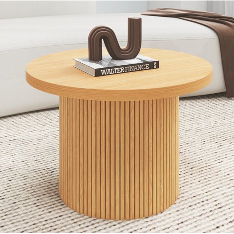Mesa de centro redonda en madera natural, MDF y madera maciza, ahorro de espacio (1/5)