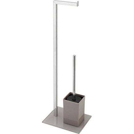 Piantana Portascopino Portarotolo Acciaio Cromo Base Vetro Temperato Tortora (1/5)