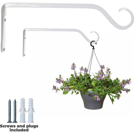 Lot de 2 supports droits pour panier à suspendre - 30.5 cm - En fer forgé à la main - Pour mur de jardin et clôture - À utiliser avec des paniers de fleurs suspendus, des jardinières