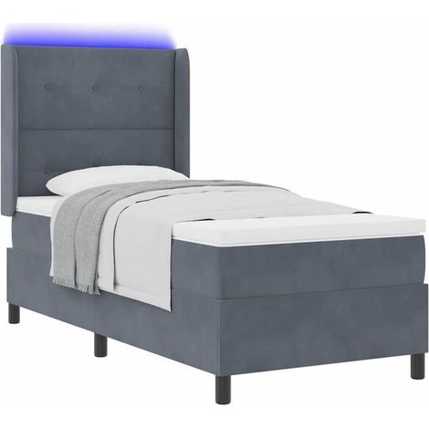 Matelas à ressorts avec sommier, gris foncé, 80 x 200 cm, tissu velours. (1/5)