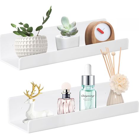 Wandregal ohne Bohren, weißes Wandregal, 2er-Set, 38 x 11 x 8 cm, für Wohnzimmer, Badezimmer und Küche (1/5)