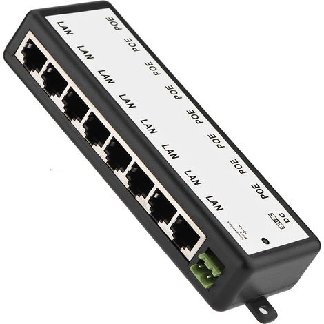 Bloc d'alimentation POE 8 ports injecteur Ethernet pour caméras de surveillance et appareils compatibles 802.3af (1/2)