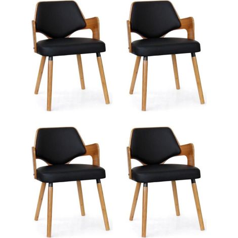 Lot de 4 Chaises Design "Aley" 72cm Noir & Naturel (1/4)