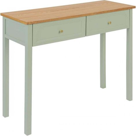 Table console Coiffeuse avec  2 tiroirs, coloris Vert Céladon - Longueur 100 x Profondeur 35 x Hauteur 80 cm (1/5)