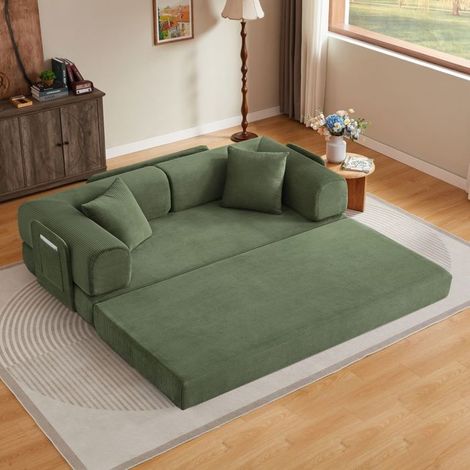 Canapé convertible en lit format pliant assise tatami au sol 2 coussins inclus structure en acier (1/5)