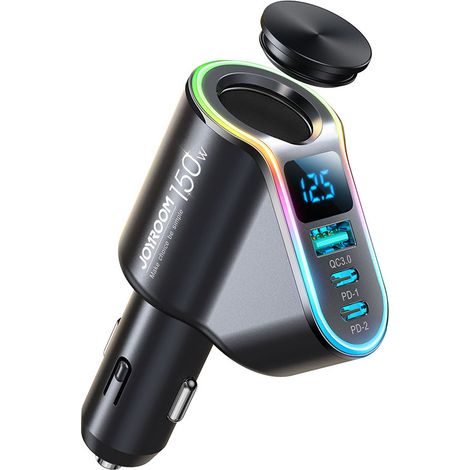 Caricabatterie da auto rapido 4 in 1 USB-A 2x USB-C PD 150W Nero (1/5)