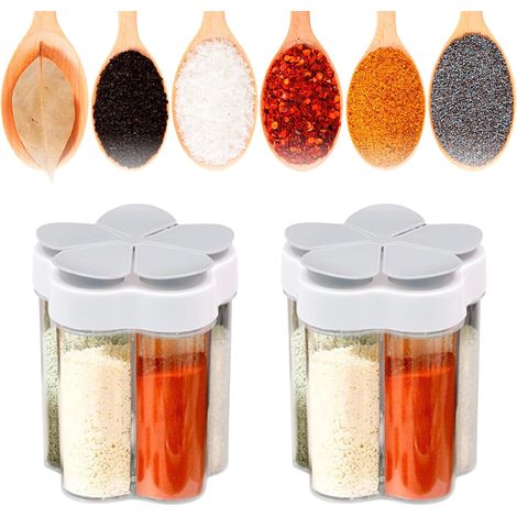 Pot à Épices 5 en 1 Boite a Epices Boîtes à Épices Transparente Salière, Poivrière Cuisine Condiment Pots pour les Épices ou les Sels Dans la Cuisine ou le Barbecue à L'extérieur(Gris, 2 Pièces) (1/5)
