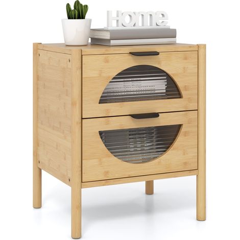 Bamboo Nightstand Mid-century Modern Bedside Table (1/5)