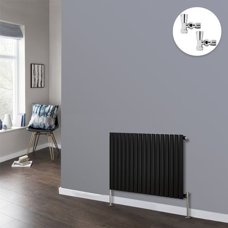 Oval Column Radiator Designer Panel Radiators Bathroom Central Heating Black with Angled Manual Pair of Valves 600x1003mm Horizontal Single (1/3)
