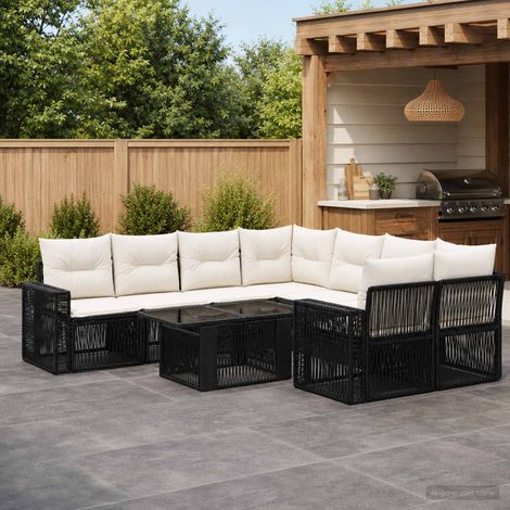 vidaXL Set Divano da Giardino 9 pz Nero e Bianco Crema polyrattan (1/5)