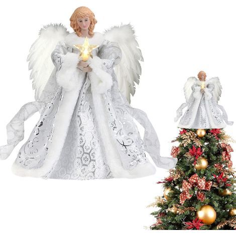 Toppers de sapin de Noël - Acrylique, blanc Angel Topper Fée Treetop Pendentif 3D Ange Cimier de Sapin de Noël pour décorations (1/5)