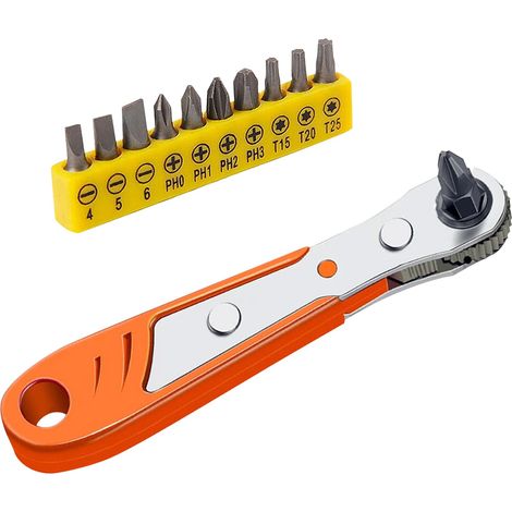 Ensemble de clés à cliquet Tournevis à cliquet - Clé à cliquet magnétique mini avec 10 embouts, tournevis à embout Tournevis d'angle Tournevis à cliquet court, gadget multifonctionnel outil (1/5)