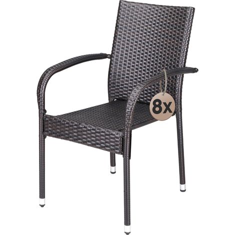 CASARIA® Gartenstühle Set Stapelbar Wetterfest Polyrattan Outdoor 160kg Garten Terrasse Balkon Stuhl mit Armlehne Gartensessel Stapelstühle 8er Set Braun