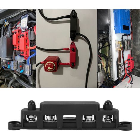 DC12V-48V 300A Sammelschiene für Wohnmobile und Boote, Hochstrom-M8-Anschlussbolzen, 4-Bolzen-Verteilerblock, schwarze Sammelschiene (CP-4124-01)