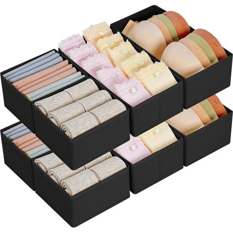 Organisateur de Tiroirs De Rangement - Séparateurs de Tiroir Non Tissés, Boîte Organisateur Dressing Rangement Gain de Place Pour Chaussettes, Sous-VêTements, Cravates, 8 Pièces Noir (1/5)