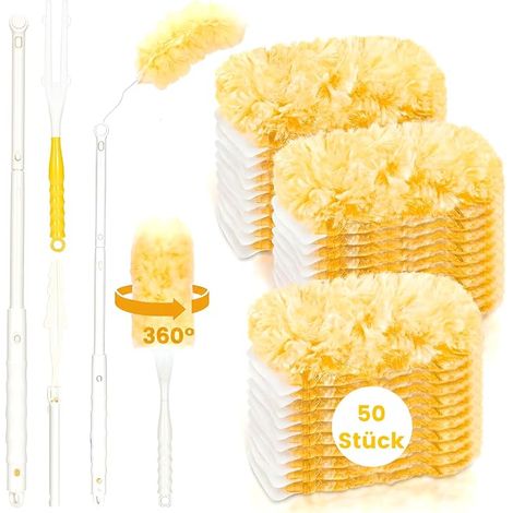 Magnetic Duster Refills 360° with Telescopic Rod and Handle, Compatible with Dust Magnet, Double Sided Duster Cloths for Furniture and Blinds, 50 Pack Orange (1/5)
