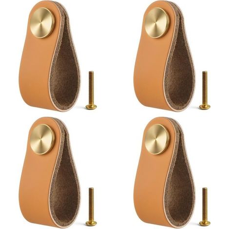 Poignées en Cuir Pour Meubles, 4 Poignées de Meubles en Cuir, Boutons de Tiroirs Chics, Poignées d'armoires, Boutons de Meubles pour Commodes, Cuisines, Armoires (1/5)