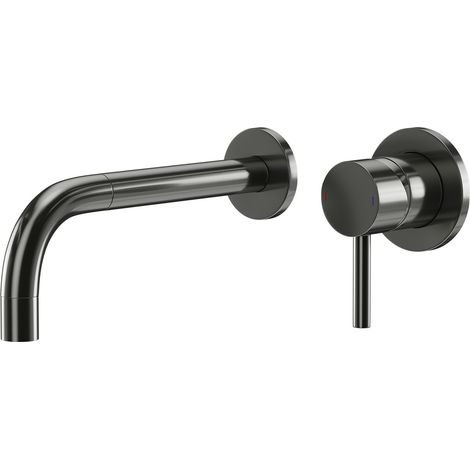 Colore Round Gunmetal Grey Wall Mounted 2 Tap Hole Basin Mixer Tap (1/5)