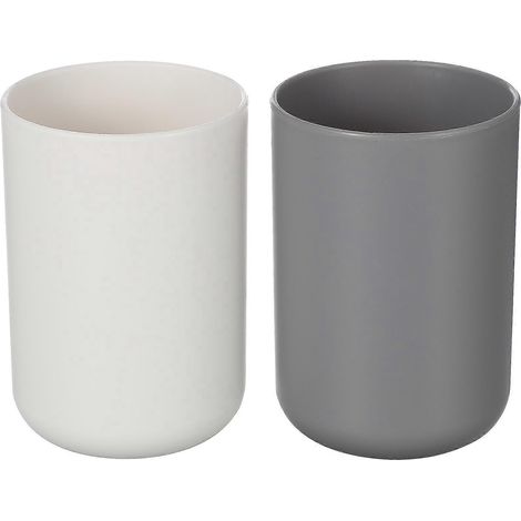 Lot de 2 gobelets en plastique pour brosse à dents, style japonais créatif, pour la salle de bain (blanc et gris)-2pcs (1/4)