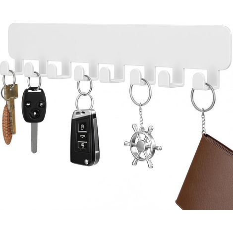 1 Pack Porte-clés, 8 Crochets Adhésif Sans Perçage, Mural Blanc, Salon Cuisine Bureau (1/5)