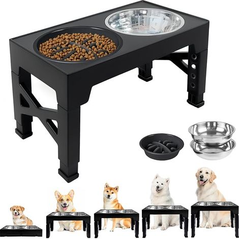 Elevated Dog Bowls with Slow Feed Dog Bowl Adjustable to 5 Heights (8cm, 22cm, 25cm, 28cm, 31cm) for Small, Medium and Large Dogs (1/5)