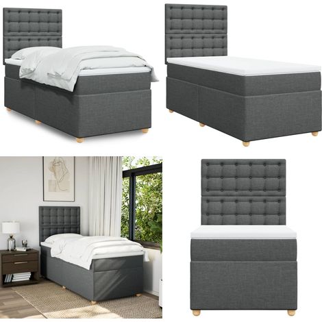 Sommier à lattes de lit avec matelas Gris foncé 80x200 cm Tissu - Lit Double - Literie - Matelas À Ressorts Ensachés - Tête De Lit Ajustable - Surmatelas - Home & Living (1/5)