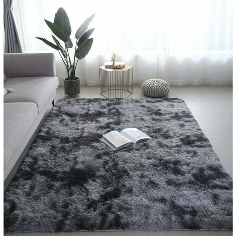 KLVGTIFS PU - Tapis de Salon Shaggy 160 x 230cm en Peluche Gris Foncé Fibre de Polypropylène Souple Tapis Antidérapante- (1/4)
