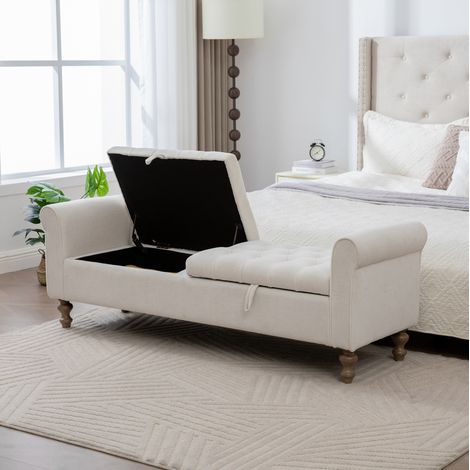 Banco de almacenamiento moderno con 2 tapas, asiento versátil de chenilla para salón y dormitorio - beige (1/5)