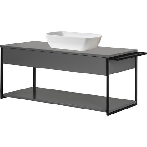 FACKELMANN Badmöbel Set NEW YORK 2 Teile / Keramik Waschbecken / Waschbeckenunterschrank mit 1 Schublade & Handtuchhalter / Badschrank mit Soft-Close-System / Korpus & Front: Grau / Breite: 108 cm"-"0 (1/5)