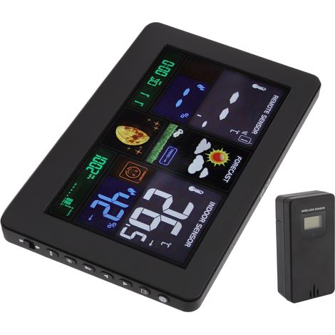 Horloge météo multifonction sans fil pour intérieur/extérieur, thermomètre avec écran LED couleur, prise UE 100‑240V (1/5)