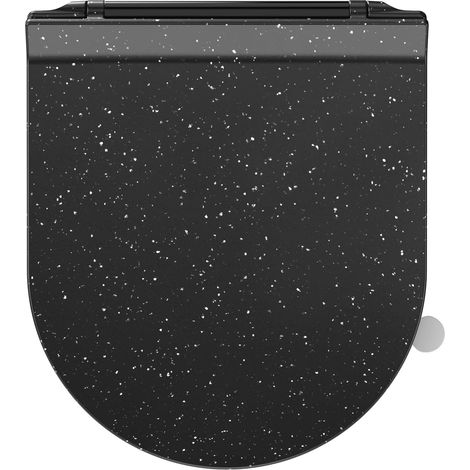 Abattant WC Ultra-mince Forme D, Lunette de Toilette avec Frein de Chute, Siège de toilette en Urée-formaldéhyde avec fonction détachable, Marbre noir, 42,5 36,2 cm (1/5)