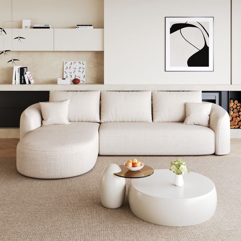 Canapé d'angle modulaire sans montage tissu blanc HAVRYA (1/5)