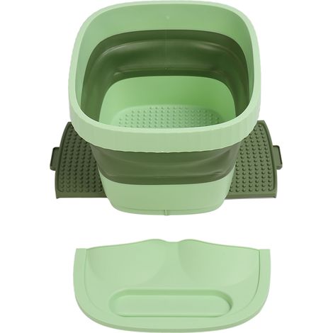 Faltbare und massierende Fußbadewanne für entspannende Bäder mit Deckel und rutschfester Matte – tragbar, Silikon, grün, 1045 g