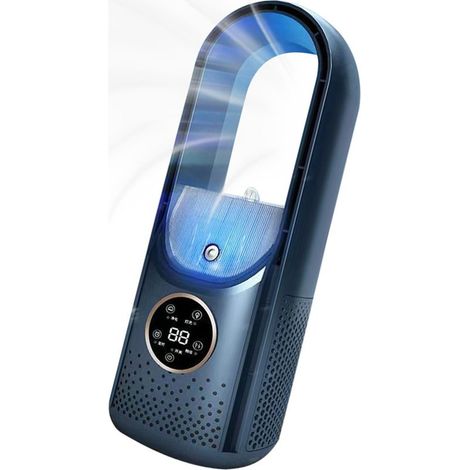 Tragbare, klingenlose Klimaanlage mit USB-Ventilator und 6 Geschwindigkeitsstufen, zeitgesteuerter Sprühventilator für den Heimgebrauch (blau) (1/5)
