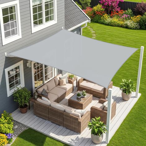 4x4m Gris Voile d’ombrage Rectangulaire Carré, Toile Imperméable Une Protection des Rayons UV à 95%, pour en Plein air, Jardin & Terrasse (1/5)