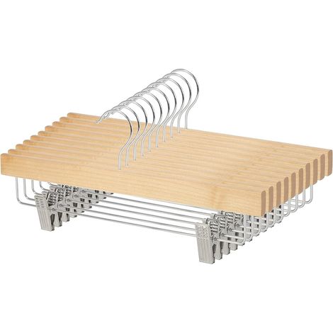 Lot de 10 cintres en Bois avec Pinces, Couleur Naturelle, 35.99 x 1.19 x 16 cm (1/5)