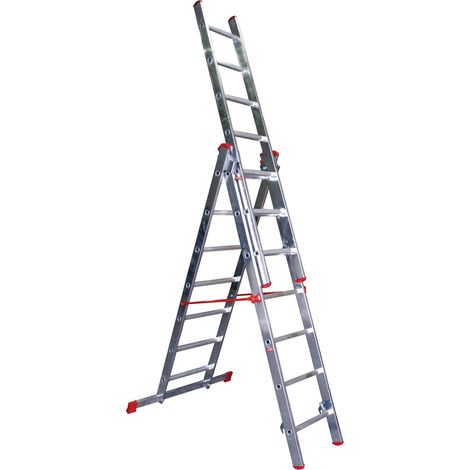 Scala in alluminio a 3 pezzi da 12 gradini lunghezza totale 7.41 metri - Promo Step up triplice in alluminio