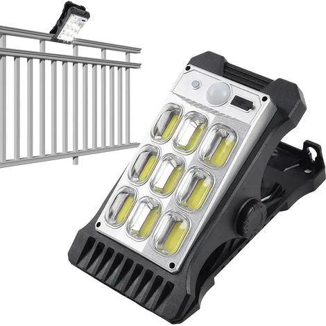 Lampe solaire à pince avec détecteur de mouvement, lampe LED à 3 modes Éclairage solaire extérieur activé par le mouvement pour jardin, terrasse, garage, abri de jardin, allée, auvent, clôture