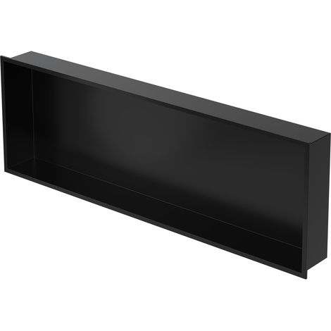 Luxebath – Niche de douche encastrée murale 900x300 mm – Acier inoxydable noir – Étanche avec inclinaison 1% – Rangement articles toilette