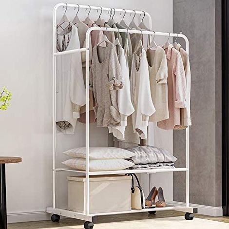 UNHO Perchero Burro de Metal con Ruedas para Colgar Ropa, Blanco (1/5)