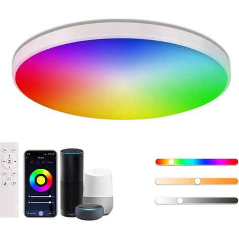 Plafonnier LED Dimmable RGB+CCT 24W avec Télécommande Ultra Flat Ceiling Light Ø30CM Intelligent Luminaire Plafond compatible avec Alexa et Google Home pour salon chambre (1/5)