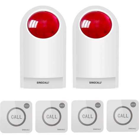 Système d'Alerte Assistance Domicile avec Sirène à Éclats Distante Système d'Avertissement Panique SOS, 2 Sirènes Flash Rouges, 4 Boutons d'Urgence pour Usines/Hôpital/Magasin/Hôtel/Bijouterie (1/5)