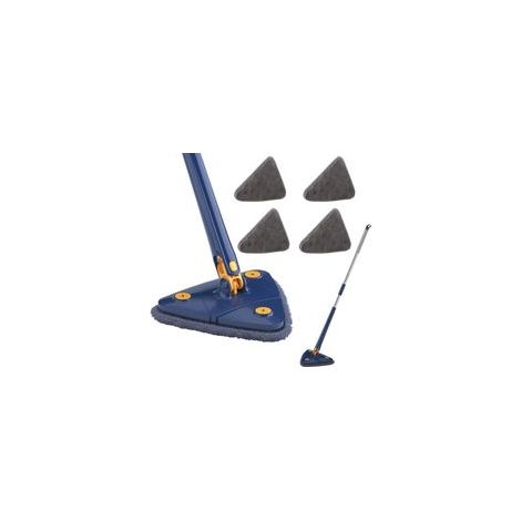 Balai rotatif réglable à 360° avec essorage automatique – Balai triangulaire pour sols, murs, plafonds, canapés et coins, incl. 4 chiffons en microfibre (bleu) (1/5)