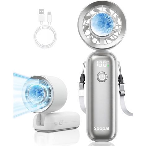 Ventilateur Portable à Main,[5000mAh & Refroidissement],Ultra Rapide 10m/s,100 Vitesses,Jusqu'à 15h,90°Pliable,Écran LED,Type C,Turbo Ventilateur de Cou pour Plein Air,pour Bureau,Voyage,Poche (1/4)