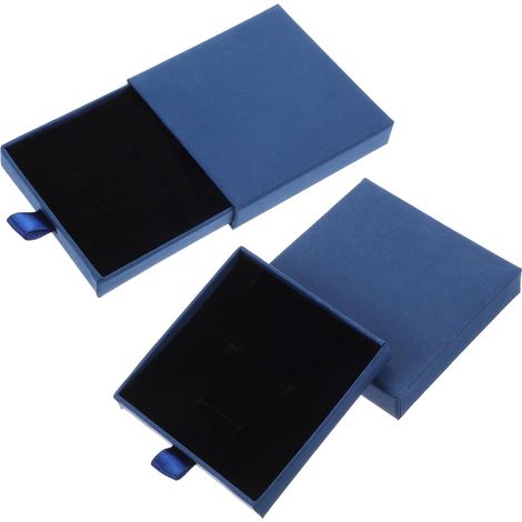 Set of 2 small, thick, expandable paper jewelry boxes for bracelets, necklaces, earrings, rings, and jewelry gifts (blue) (1/5)